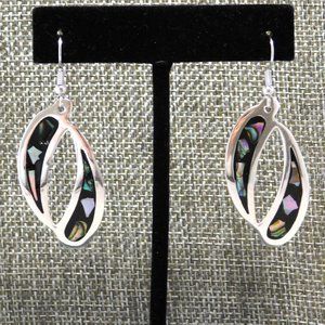 SOLD----Vintage Mexican Earrings Abalone Shell Alpaca Silver Black Enamel Inlay